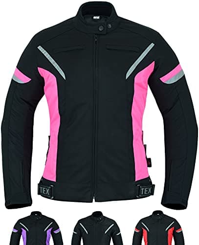 Image of Texpeed Womens Motorcycle Biker Jacket Ladies Waterproof Textile Cordura Coat With Motorbike CE Armour (EN 1621-1) Black Pink - XXL