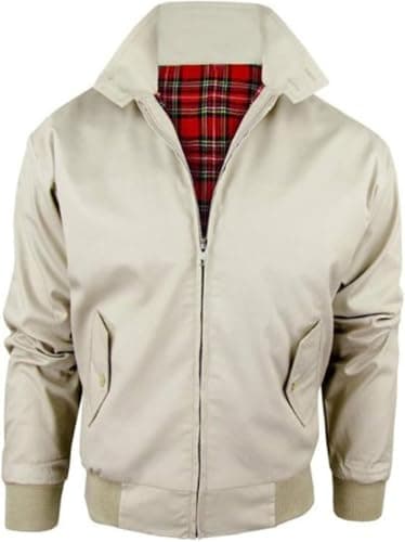 Image of WearAll Harrington Jacket Adults Unisex Mens Ladies Womens Vintage Classic Retro Scooter 1970'S Bomber MOD Skin Tartan Lining Coat Top Beige Size M
