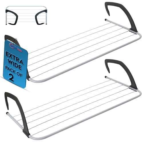 Image of Laundry Mate Radiator Airer 5 Bars – 2Pack Over Door Clothes Airer, Adjustable Folding Radiator Drying Rack for Towels & Laundry, Space Saving Cloth Drying Rack for Radiators, Doors & Baths