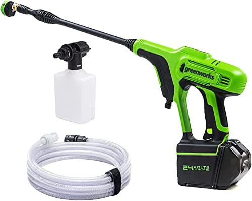 Image of Greenworks G24PW Cordless Handheld Pressure Washer, 24Bar, 180L/hour, 300W Detergent Bottle and 6m Siphon Hose, WITHOUT 24V Battery and Charger, 3 Year Guarantee