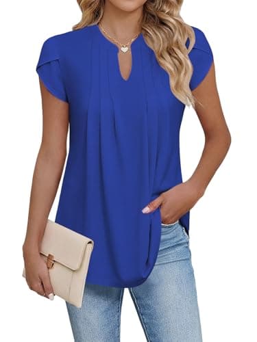 Image of Cuptacc Womens T Shirts V Neck Short Sleeve Women's Blouses Shirts Elegant Going Out Tops Summer Royal Blue, Large L 16-18