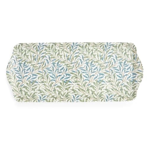 Image of Pimpernel x Spode Morris & Co. Sandwitch Tray with Handles - Sage Melamine Floral Design, Suitable for Serving Drinks, Snacks, or Everyday Use