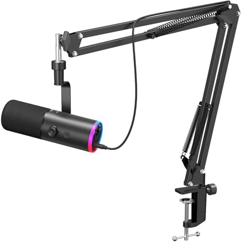Image of TONOR Dynamic Gaming Microphone, XLR/USB Mic Streaming, AI Noise Cancellation, Controlable RGB, Tap Mute, 3.5mm Headphone Jack, Volume Control, Microfono with Boom Arm, Black, TD510 AIR S+H