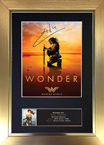 Image of WONDER WOMAN Signed Autograph Mounted Photo Reproduction PRINT A4 Rare Perfect Birthday (297 x 210mm) #702 (Gold Frame)