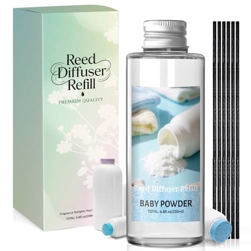 Image of Scent-Hi Reed Diffuser Refill 200ml - Baby Powder Scented Oil Refill for Home Fragrance with 6 Reed Sticks, Natural Aromatherapy Oil for Bedroom, Spa, Living Room