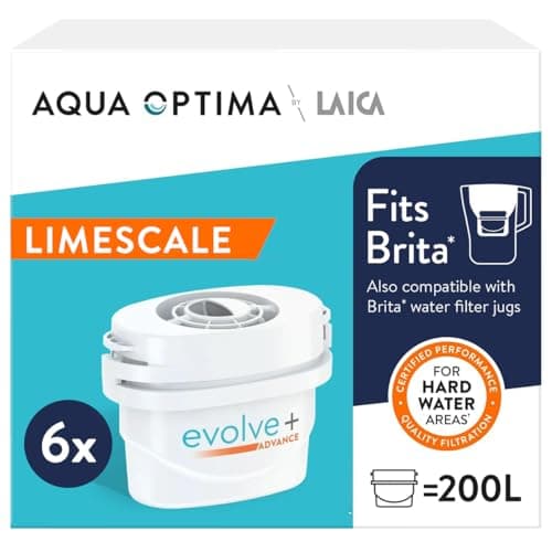 Image of Aqua Optima Evolve+ Hard Water Limescale Filter Cartridges 6 Pack - Fits Brita Jugs & Alternative for Maxtra Filters - Reduces Limescale, Chlorine & Other Impurities - by LAICA (Packaging May Vary)