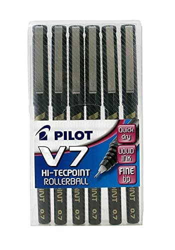 Image of Pilot V7 Hi-Tecpoint Rollerball Pen, 0.7 mm Tip - Black, Pack of 6