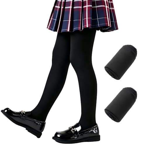 Image of MOSIERRY Girls Black Tights 80 Denier Opaque Kids School Tights for Girls Age 8-9 9-10 11-12 Years Microfiber Footed Toddler Ballet Dance Leggings, 2 Pack