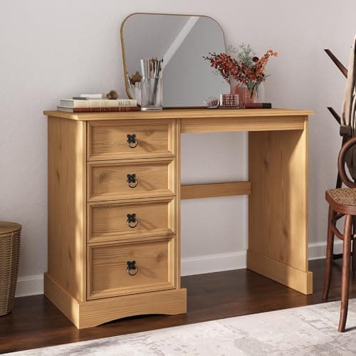 Image of Mews Corona Dressing Table 4 Drawer Desk Computer Mexican Solid Pine