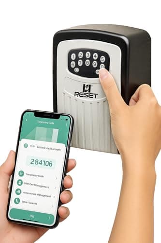 Image of RESET-104 Bluetooth Smart Key Lock Box – Weather Resistant, IPX5, Durable Metal Construction, Backlit Keypad, Preset 6-Digit Code, Customizable to 8–10 Digits, Ideal for Outdoor Home or Office Use