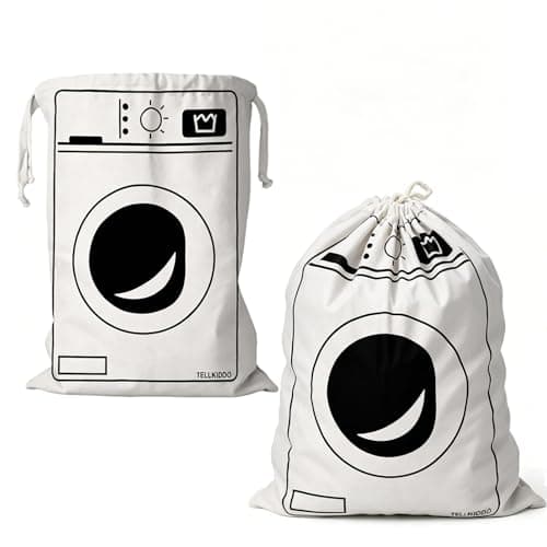 Image of 2 Pieces Laundry Bags 60 x 50 cm Hanging Laundry Bag Canvas Laundry Basket Drawstring Bags Reusable Toys Storage Bag Large Canvas Bags for Clothes, Travel, Toys & Gifts