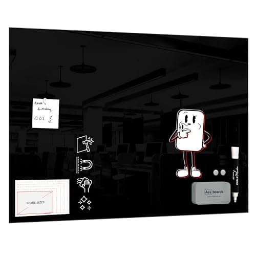 Image of ALLboards Magnetic Black Glass Board 90x60cm, Frameless, Glass Magnetic Board, Tempered Glass, Writing Board