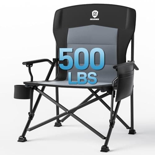 Image of EVER ADVANCED Camping Chair for Adults Oversized 230KG, Folding Chair for Heavy People with Side Pocket, Heavy Duty Extra Wide with Hard Armrest Foldable Garden Fishing Outdoor Fold up
