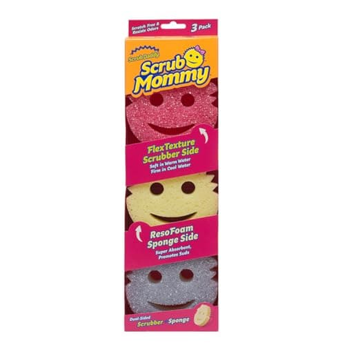 Image of Scrub Daddy Scrub Mommy Cleaning Sponges - Dual Sided Non Scratch Sponge Scourers, Smiley Kitchen Sponges for Dishwashing & Bathroom, FlexTexture Dish Scrubber Sponge, Assorted 3 Pack