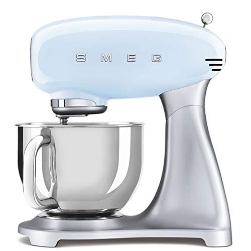 Image of Smeg SMF02PBUK Retro 50's Style Stand Mixer with 4.8L Stainless Steel Bowl, Safety Lock, 10 Variable Speeds, 800W, Pastel Blue