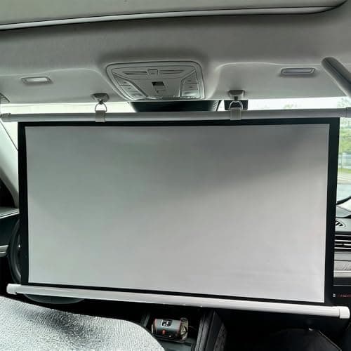 Image of HOUKOIKBUG Projector Screen 30" 40" Portable Projector Screen For Car, Manual Pull Down Roll Up Mini Movie Screen, 16:9, 4K HD Projection Screen For Fitting Car, Travel, Camping(30in)