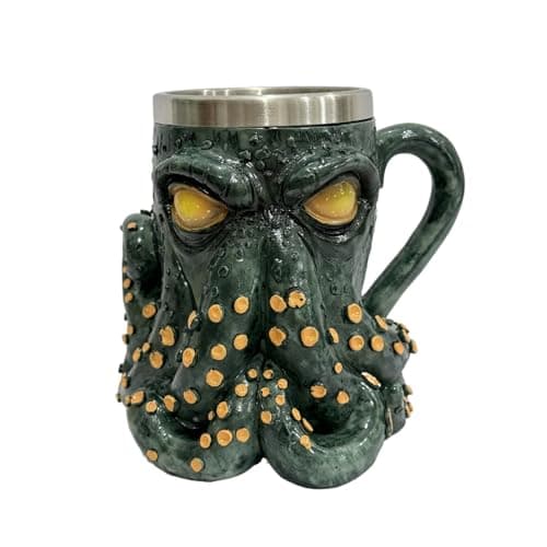 Image of Cthulhu-Inspired Pirate Tankard Octopus Coffee Mug with 3D Kraken Design Medieval Pirate Tankard Funny Oceans Creature Octopus Mug 3D Kraken Design Beer Mugs Handmade Resin Drinking Cup Gift for Men