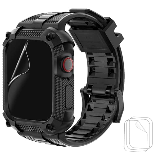 Image of Wristitani Compatible with Apple Watch Strap with Shockproof Rugged Case 40/41mm for iWatch Series SE 3/2/1 Series 9/8/7/6/5/4, Durable TPU Band,Black