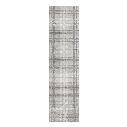 Image of Home Republic Classic Tartan Check Area Rug for Living Room Bedroom Anti-Skid Backing modern Highland Check (Natural, 60 x 230 cms)
