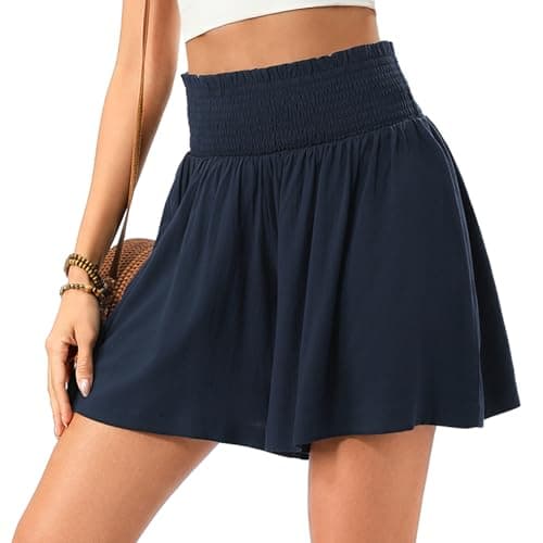Image of Marvmys Shorts Womens UK Women's High Waisted Skort - Elastic Waist Casual Short Skirt - Lightweight Solid Colour Summer Bottoms for Ladies Navy Blue XL