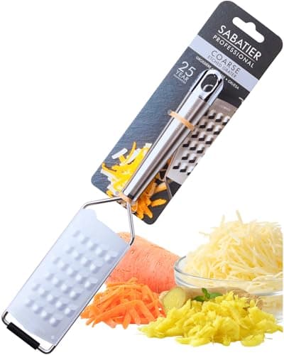 Image of Sabatier Professional Coarse Etched Kitchen Grater - 29 x 5.5cm Razor Sharp Stainless Steel Shredder with Blade Guard & Ergonomic Handle. Perfect for Cheese, Potato, Nut & Vegetable. Dishwasher Safe
