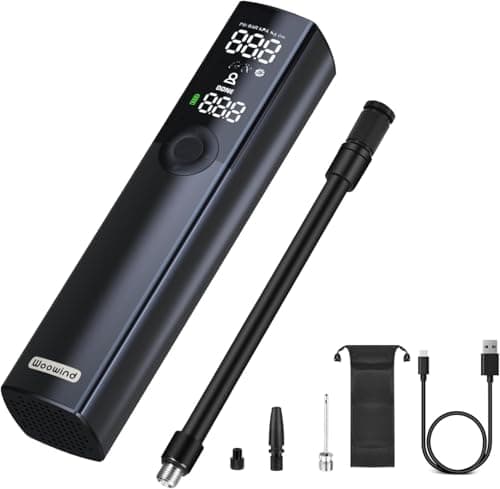 Image of Tyre Inflator Electric Bike Pump, Woowind BP188 Portable Air Pump for Bikes, Auto Shut-Off with Presta,Schrader Valve and Dunlop Valve, 120PSI and Rechargeable