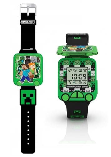 Image of SRV Hub Minecraft Educational Digital Clock - LED Smart Watch for Boys with 5 Fun Learning Games, Timer, Alarm, Stopwatch, 10 Clock Faces, Blue Silicone Strap – Ages 4+