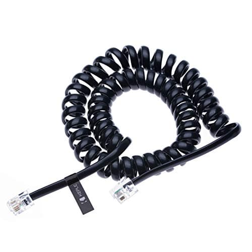Image of Keple RJ10 Telephone Phone Cable Lead Curly Spring Coiled Spiral Handset Wire 5 Meter / 16.4 Feet Compatible with Landline/IP Phones BT, AT&T, Cisco, NEC, ROLM, ITT, TI (Black)