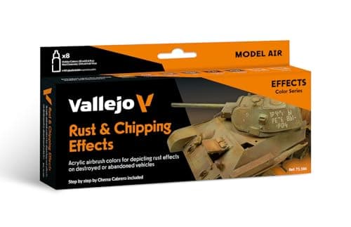 Image of Vallejo Model Color Acrylic Paint Set, 8 Matte Finish Colors for Airbrush, 18 ml Bottles with Dropper for Rust and Weathering Effects