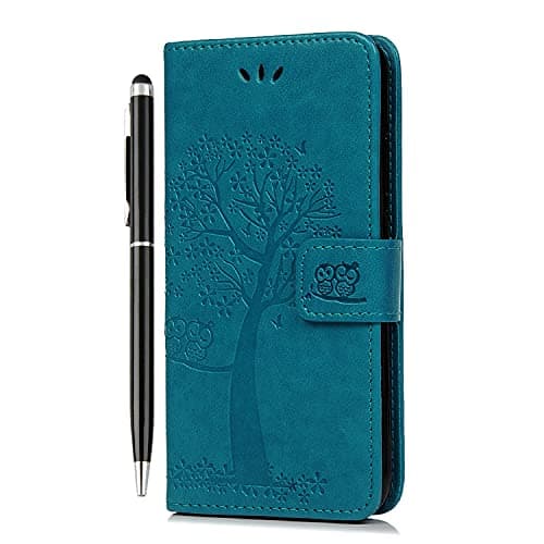 Image of Reevermap Moto E40 Case Moto E30 Phone Case Moto E20 Case Flip Premium Wallet Shockproof PU Leather Owl Tree Magnet Cover for Moto E40/E30/E20 with Kickstand Card Holder & 1 Touch Pen Blue