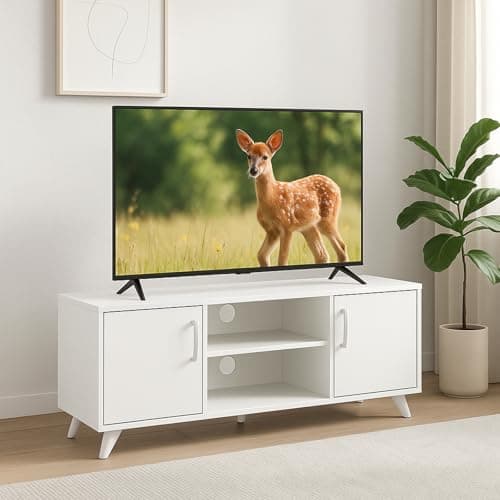 Image of Panana Modern 2 Door TV Unit Cabinet Stand with Storage Sideboard 120cm TV Table for Living Room Bedroom for TVs up to 50 inches (White)