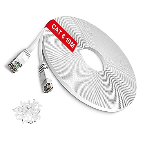 Image of TBMax 10m Ethernet Cable Flat Cat6 High Speed Gigabit LAN Network Cable Long - OFC -RJ45 UTP Internet Patch Cable for Computer,PS5,Modem,Router,TV - Compatible with Cat5e Cat6a Cat7, White
