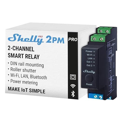Image of Shelly Pro 2PM, Wi-Fi 2-Channel Smart Relay Switch with Power Metering, Roller shutter remote control, Compatible With Alexa & Google Home, No Hub Required, DIN-rail Mount, iOS Android App