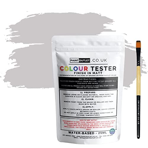 Image of HQC Paint Wall and Ceilings Matt | Sample Colour Tester Pot with Brush | Quick Drying Quality Interior Paint | Contemporary Finish | Dove Grey Colour 25ml