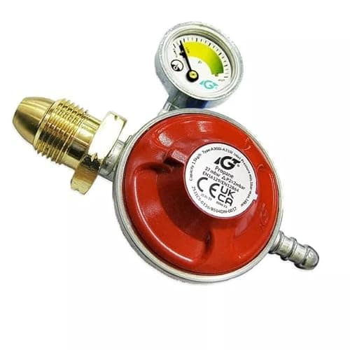 Image of Propane Gas Regulator with Manometer | 37 mbar Low‑Pressure LPG Regulator | POL Handwheel Connection | 1.5 kg/h Flow | 8 mm Hose Tail | Leak‑Test Gauge for BBQs, Patio Heaters & Outdoor Appliances