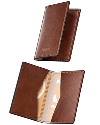 Image of VULKIT Leather Business Card Holders Bifold Ultra Slim Business Card Holder Organizer for Men or Women Up to Hold 20 Business Cards, Brown