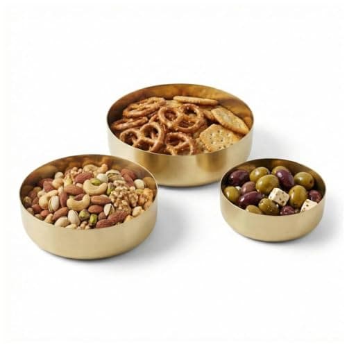 Image of URBNLIVING 3-Piece Gold Metal Bowl Set – Round Decorative Serving Bowls for Snacks, Dips, and Home Décor