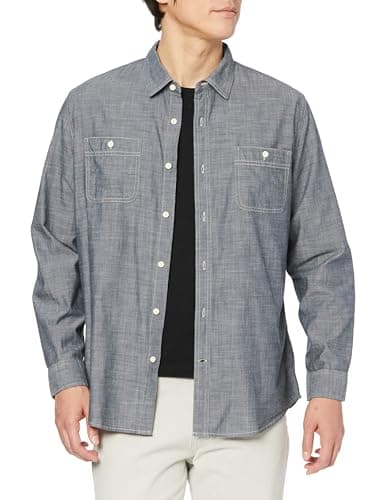 Image of Amazon Essentials Men's Regular-Fit Long-Sleeve Chambray Shirt, Grey, L