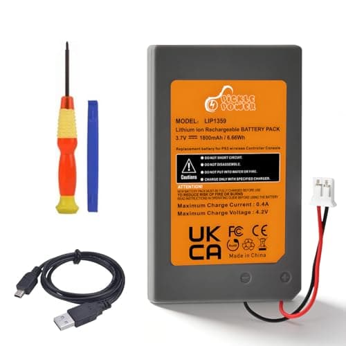 Image of Pickle Power 1800mAh LIP1359 Battery Replacement for Sony Playstation 3 PS3 Dualshock 3 Wireless Controller CECHZC2E CECHZC2U with USB Cable and Tools
