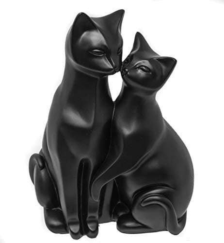 Image of Mr & Mrs Cat Ornament Pair of Stylized Cats Statue Home Decor Sculpture For Cat Lovers | Measures 21cm Tall by 16cm Wide by 12cm Deep Approximately (Black Cats - Gift Boxed)