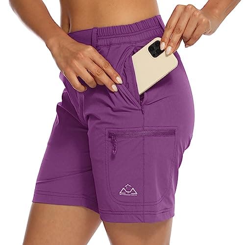 Image of donhobo Women's Walking Hiking Shorts, Ladies Summer Cargo Shorts Lightweight Quick Dry Outdoor Casual Stretch Shorts Trousers with Zipped Pockets Dark Purple XS
