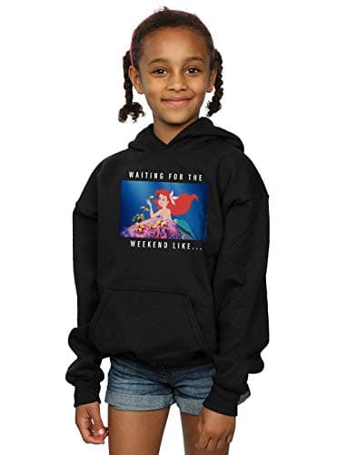 Image of Disney Princess Girls Ariel Waiting For The Weekend Hoodie Black 5-6 Years