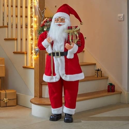 Image of Marco Paul 110cm Standing Santa Claus Christmas Decoration - Extra-Large Freestanding Father Christmas Figure in Red & White - Grand Indoor Xmas Display Ornament for Home Entrances & Shop Windows