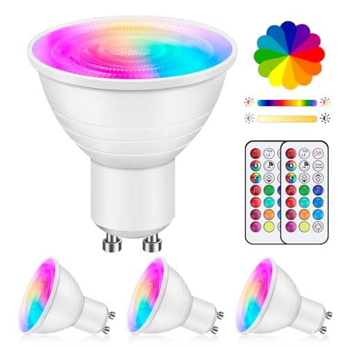 Image of Liuyife 4 Pack 5W GU10 Dimmable Multicolor LED Spotlight, Color Changing Bulb with Remote Control, Beam Angle 120°, RGB+Warm White Reflector Bulb for Daily Lighting and Mood Lighting