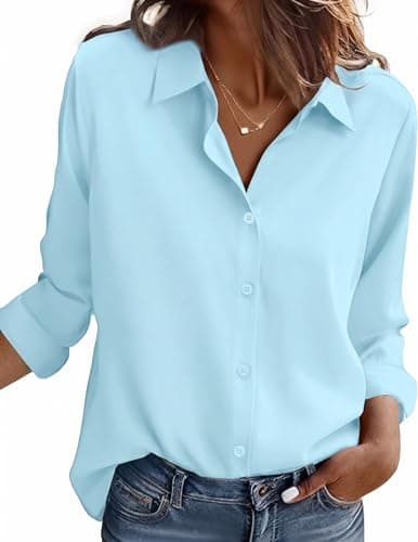 Image of Zeagoo Blouses for Women Regular Fit Stretch Shirt Long Sleeve Blouse Formal Button Down Tops Business Executive Office Shirts Soft Sky Blue L
