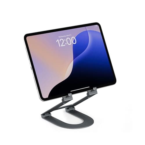 Image of Twelve South Curve Mini - Foldable, Adjustable Tablet Stand for Desk - Premium Aluminum iPad/Tablet Holder with Multi-Angle Hinge, Anti-Slip Pads - Ideal for Home, Office, Travel Use, Slate