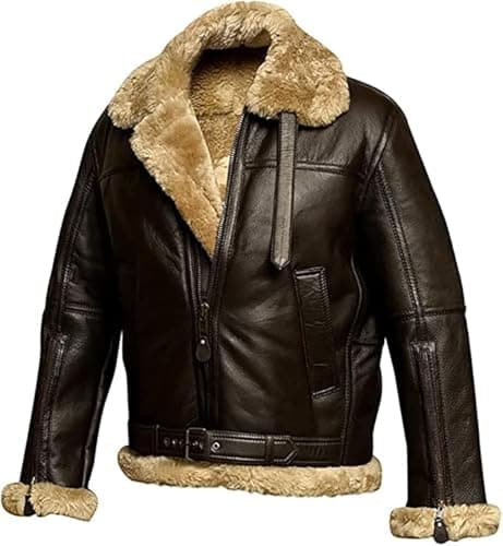Image of Creonetix Hub Men’s B3 Aviator Leather Bomber Jacket – Shearling Sheepskin WWII Pilot Style Flying Jacket – Vintage WW2 Cockpit Bomber Outerwear – Warm Winter Flight Coat (brown-X-Large)