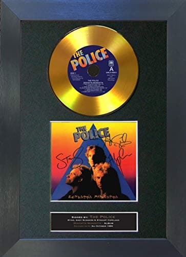 Image of #190 Police Zenyatta Mondatta GOLD CD Signed Autograph Mounted Cd Cover Record Reproduction PRINT A4 Rare Perfect Birthday Christmas Present (297 x 210mm) (Gold Frame)