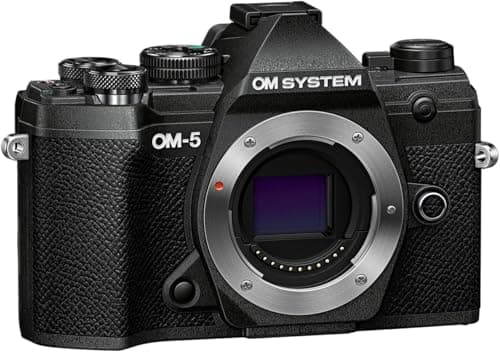 Image of OM SYSTEM OM-5 Micro Four Thirds System Camera, 20 MP Live MOS Sensor, Improved 5-Axis Image Stabilisation, IP53, Handheld High Res Shot, Black