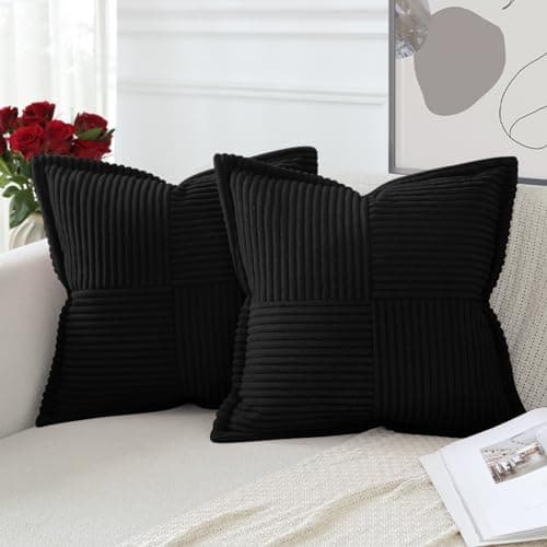 Image of Artscope Corduroy Cushion Covers Pack of 2 Modern Patchwork Throw Pillow Covers Soft Pillowcase Broadside Decorative Textured Cushions for Home decor Sofa Bedroom Couch Black 40x40cm